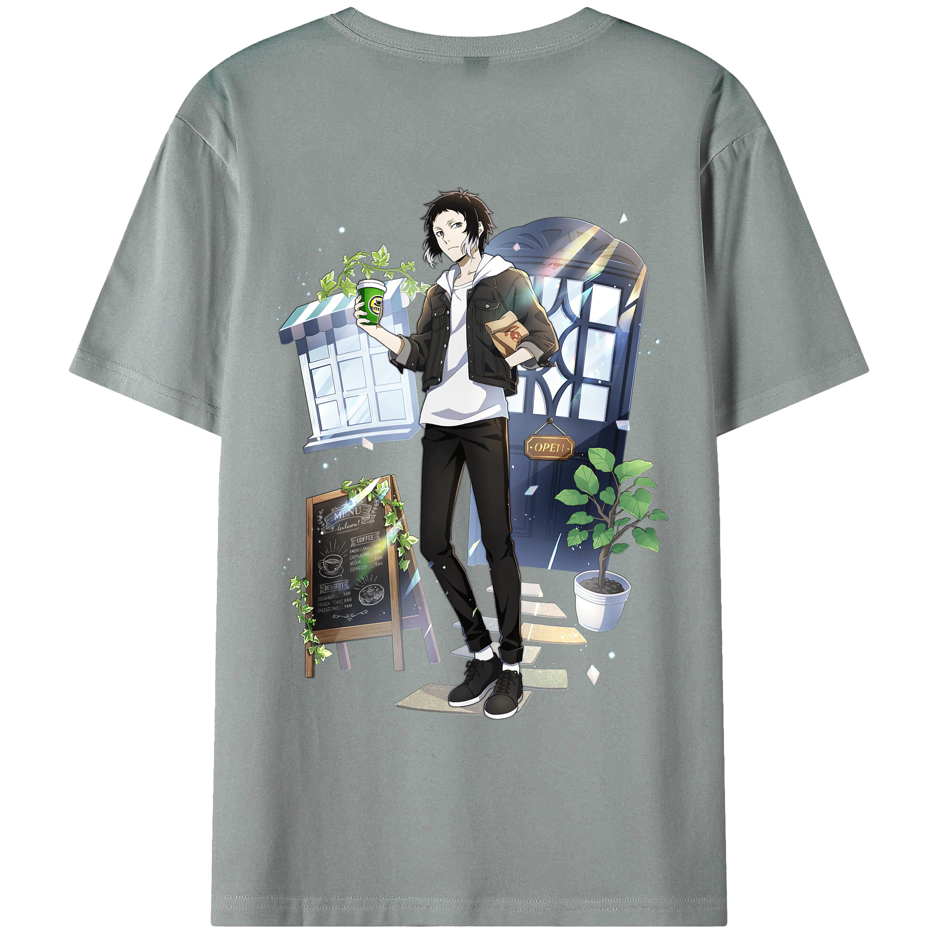 （画像用） 文豪ストレイドッグス Bungo Stray Dogs 綿100％ メンズ半袖Tシャツ（バックプリント） 通気性